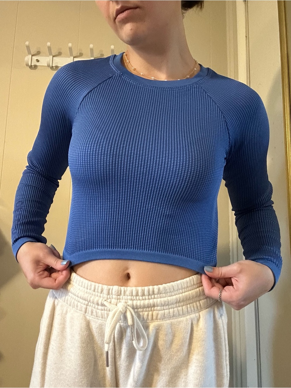 aerie offline Blue Ribbed Long-Sleeve Crop Top